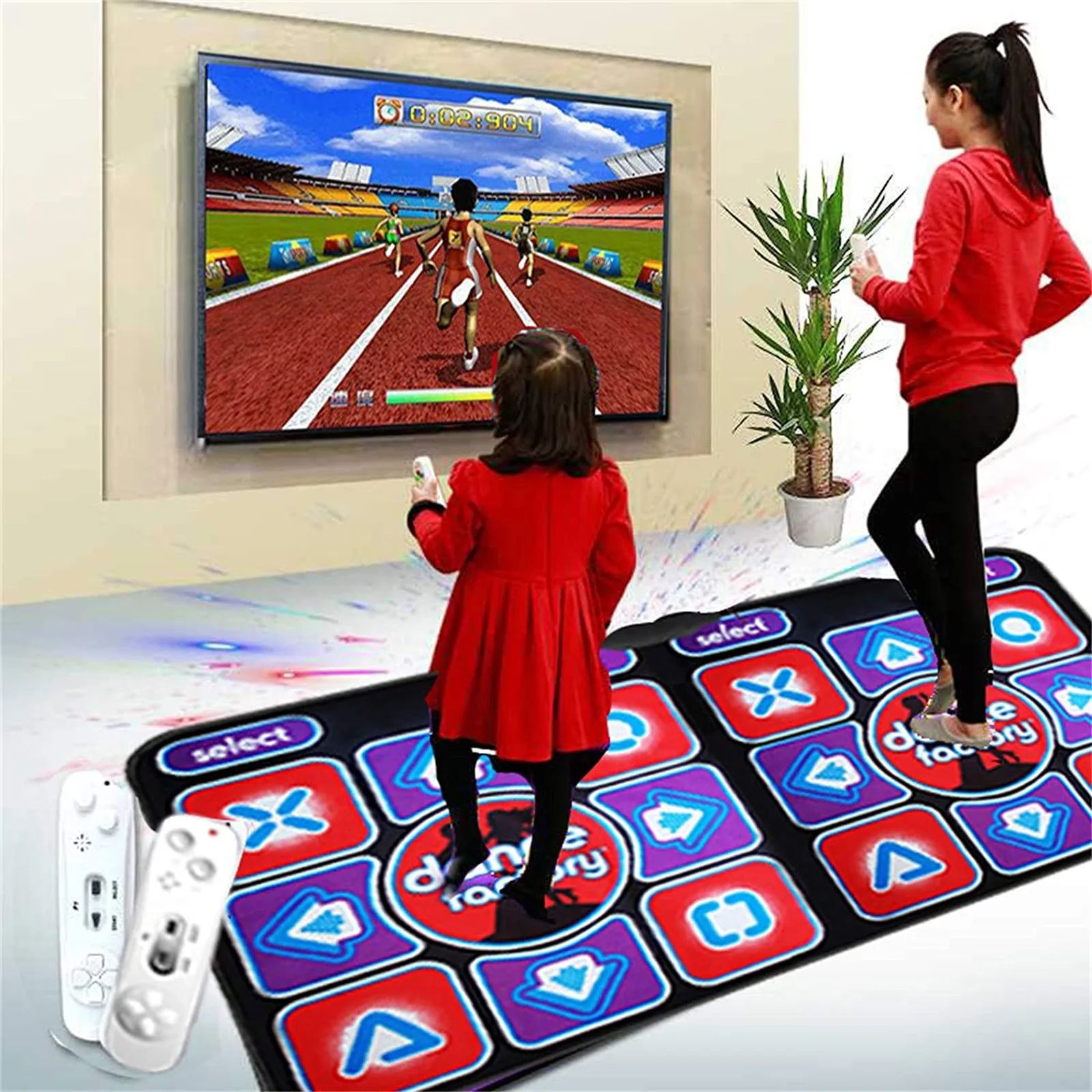 Double Dance Mat with Remote Control, featuring a non-slip design for PC and TV use, perfect for interactive fitness and rhythmic dance workouts. 0